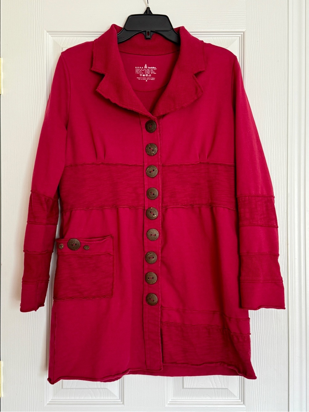 neon buddha Raspberry Button-Front Long Knit Jacket